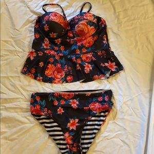 reversible two piece floral tank swimsuit
